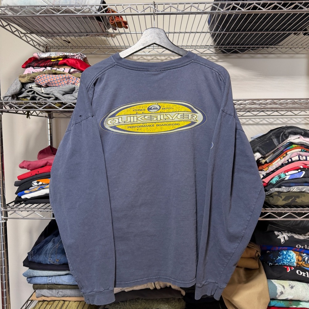 Vintage Quiksilver T-Shirt Mens XL Blue Performance Boardriding Long Sleeve Logo
